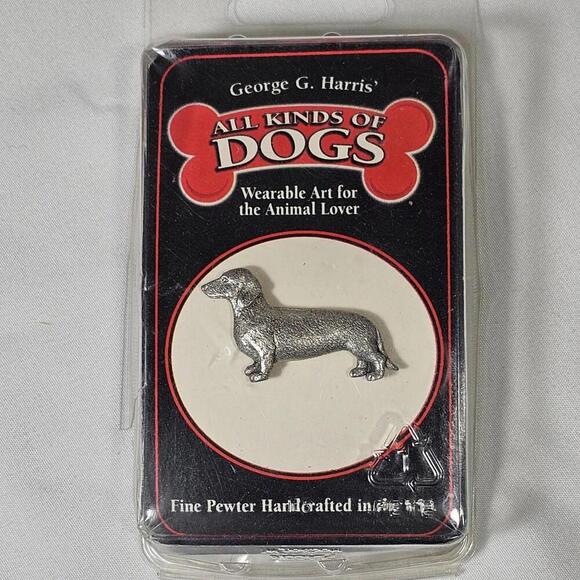 George G. Harris All Kinds Of Dogs Pewter Dachshund Hound Wiener Dog Lapel Pin - Picture 1 of 3